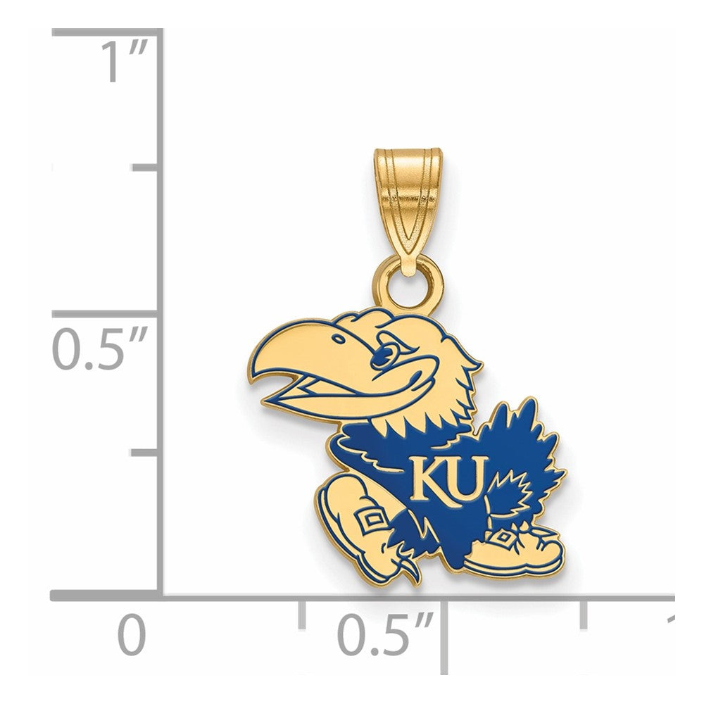 Sterling Silver Gold-plated LogoArt The University of Kansas Jayhawk Medium Enameled Pendant