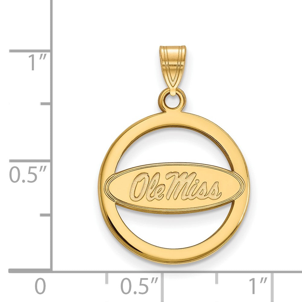 Sterling Silver Gold-plated LogoArt University of Mississippi Ole Miss Medium Circle Pendant