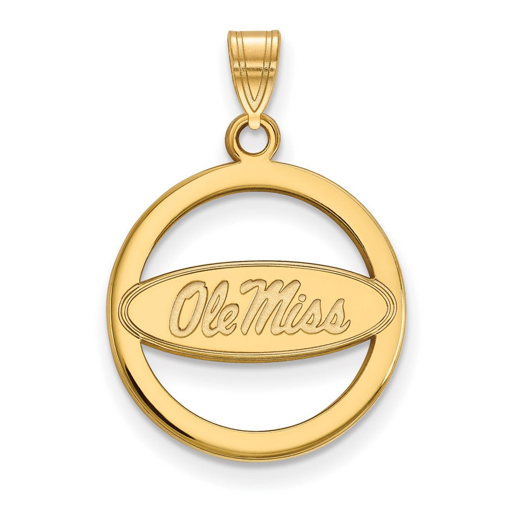 Sterling Silver Gold-plated LogoArt University of Mississippi Ole Miss Medium Circle Pendant