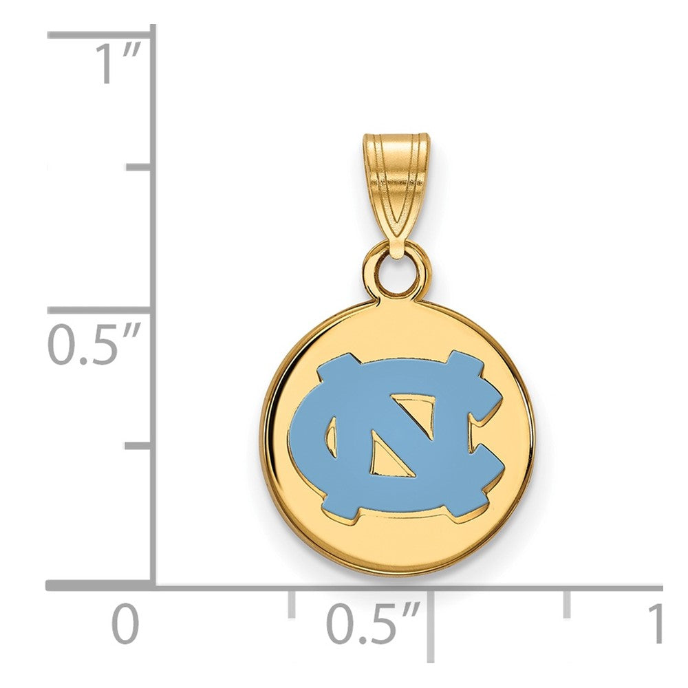Sterling Silver Gold-plated LogoArt University of North Carolina N-C Small Enameled Disc Pendant