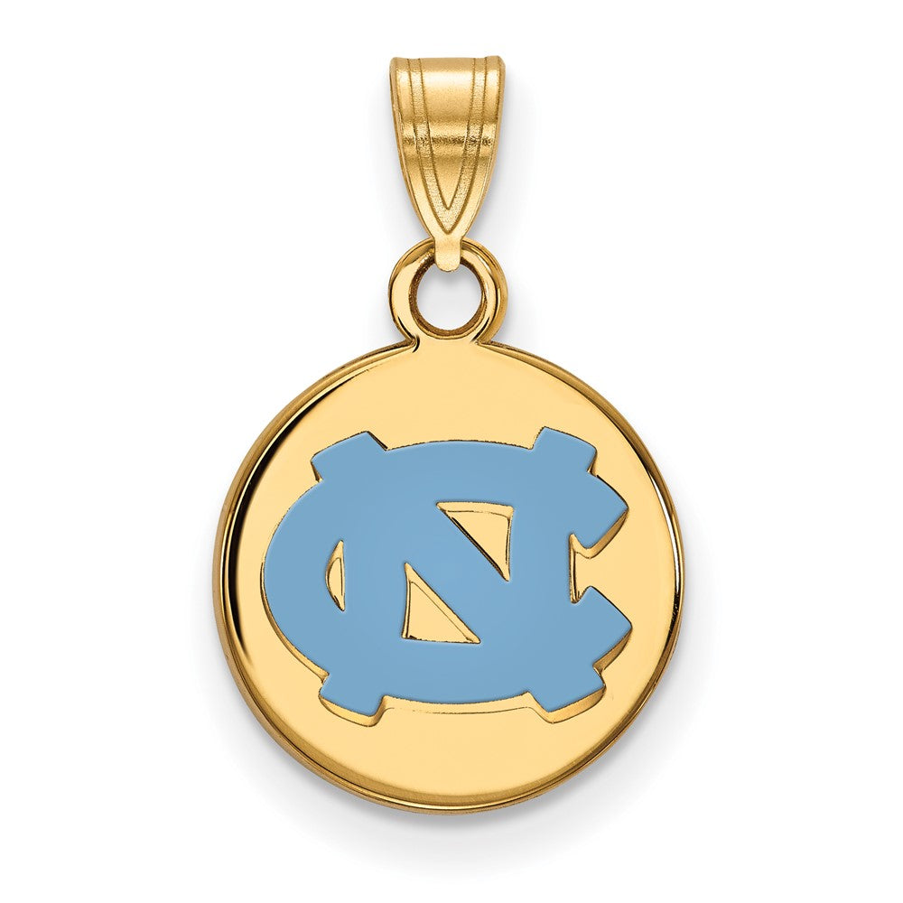 Sterling Silver Gold-plated LogoArt University of North Carolina N-C Small Enameled Disc Pendant