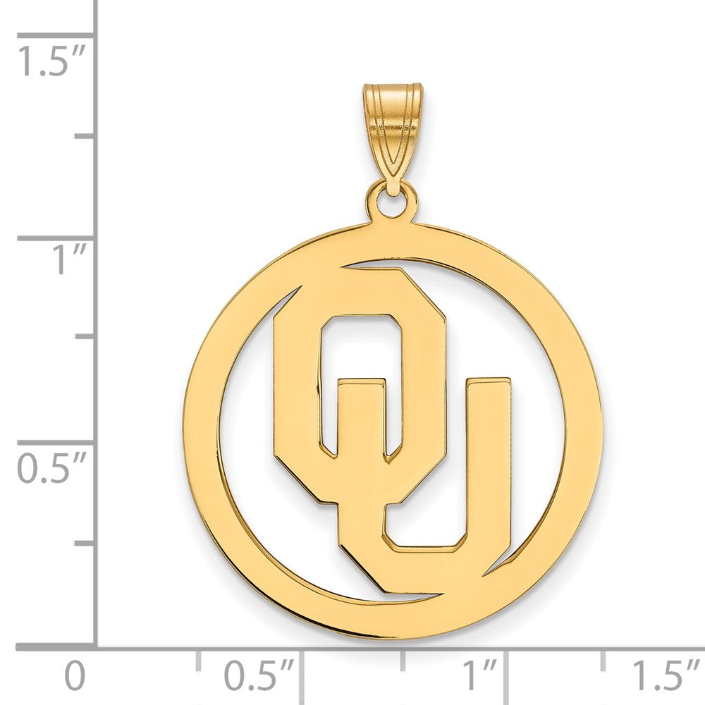 Sterling Silver Gold-plated LogoArt University of Oklahoma O-U Extra Large Circle Pendant