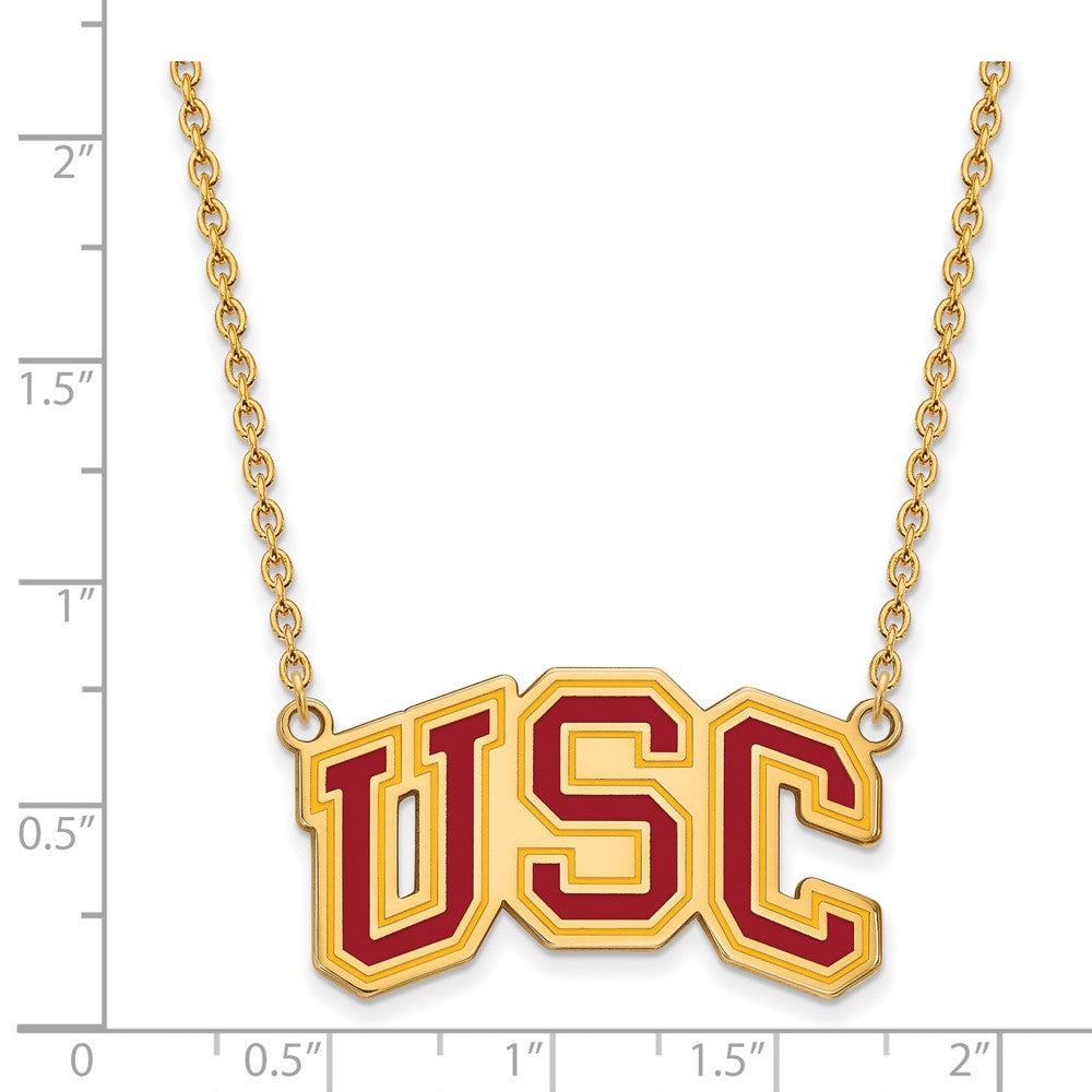 Sterling Silver Gold-plated University of Southern California U-S-C Large Enameled Pendant 18 inch Necklace