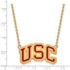 Sterling Silver Gold-plated University of Southern California U-S-C Large Enameled Pendant 18 inch Necklace