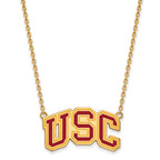 Sterling Silver Gold-plated University of Southern California U-S-C Large Enameled Pendant 18 inch Necklace