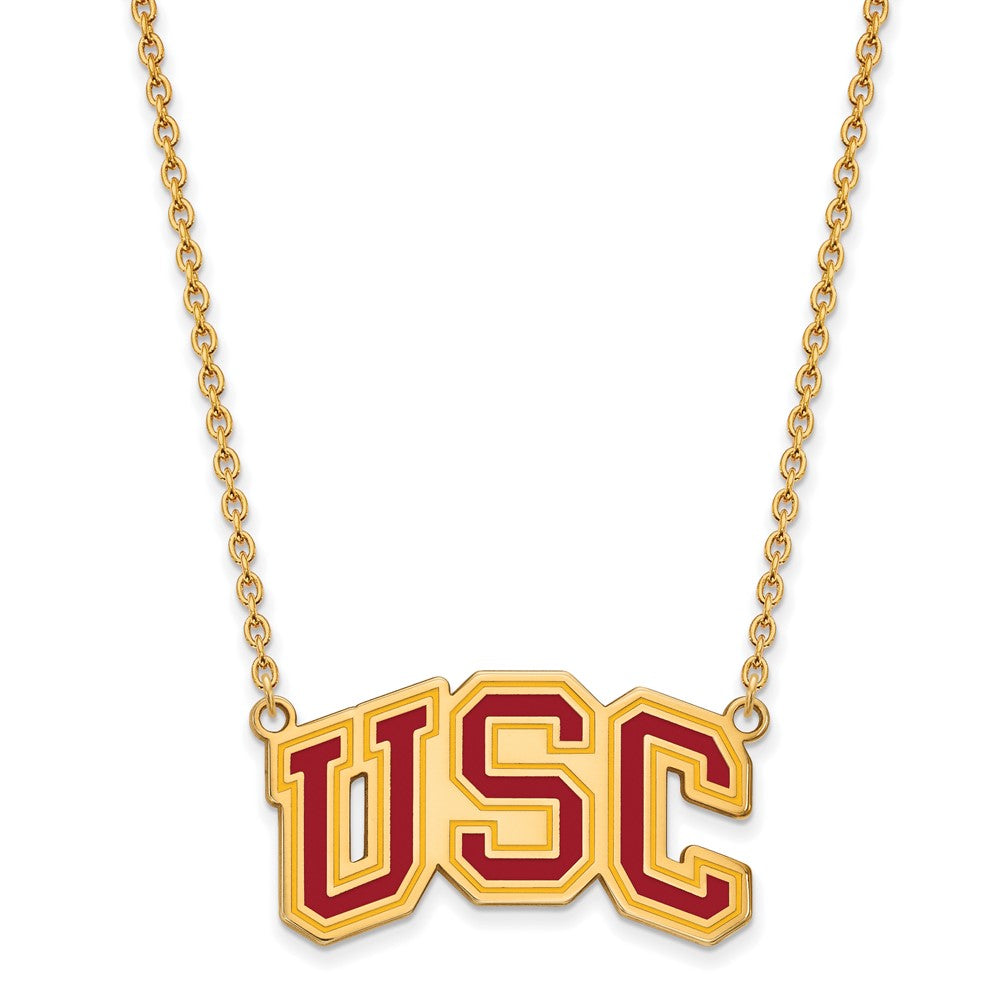 Sterling Silver Gold-plated University of Southern California U-S-C Large Enameled Pendant 18 inch Necklace