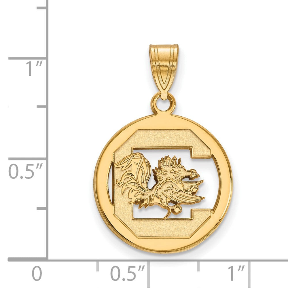 Sterling Silver Gold-plated LogoArt University of South Carolina Medium Circle Pendant