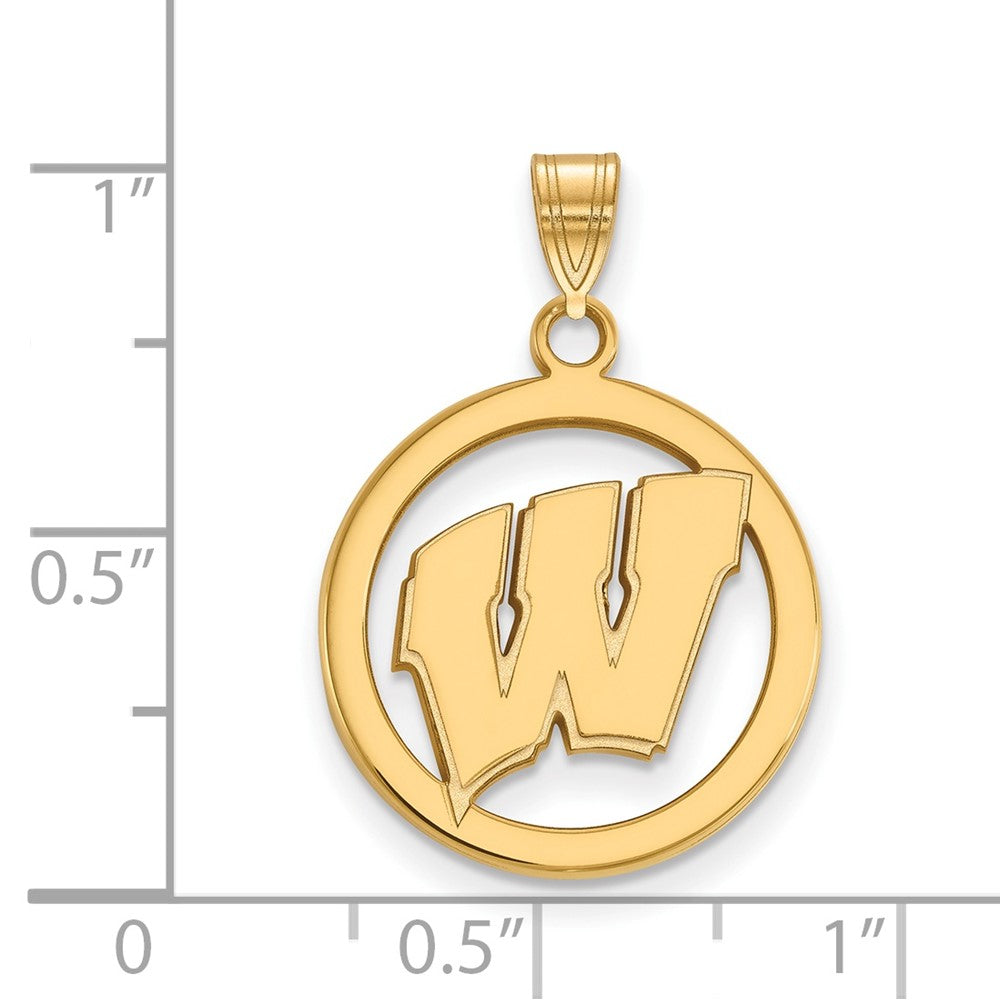 Sterling Silver Gold-plated LogoArt University of Wisconsin Letter W Medium Circle Pendant