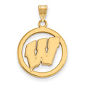 Sterling Silver Gold-plated LogoArt University of Wisconsin Letter W Medium Circle Pendant
