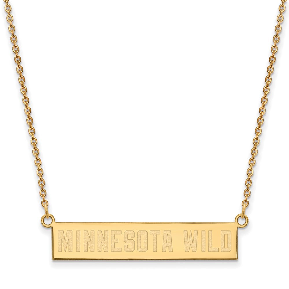 Sterling Silver Gold-plated NHL LogoArt Minnesota Wild Small Bar 18 inch Necklace