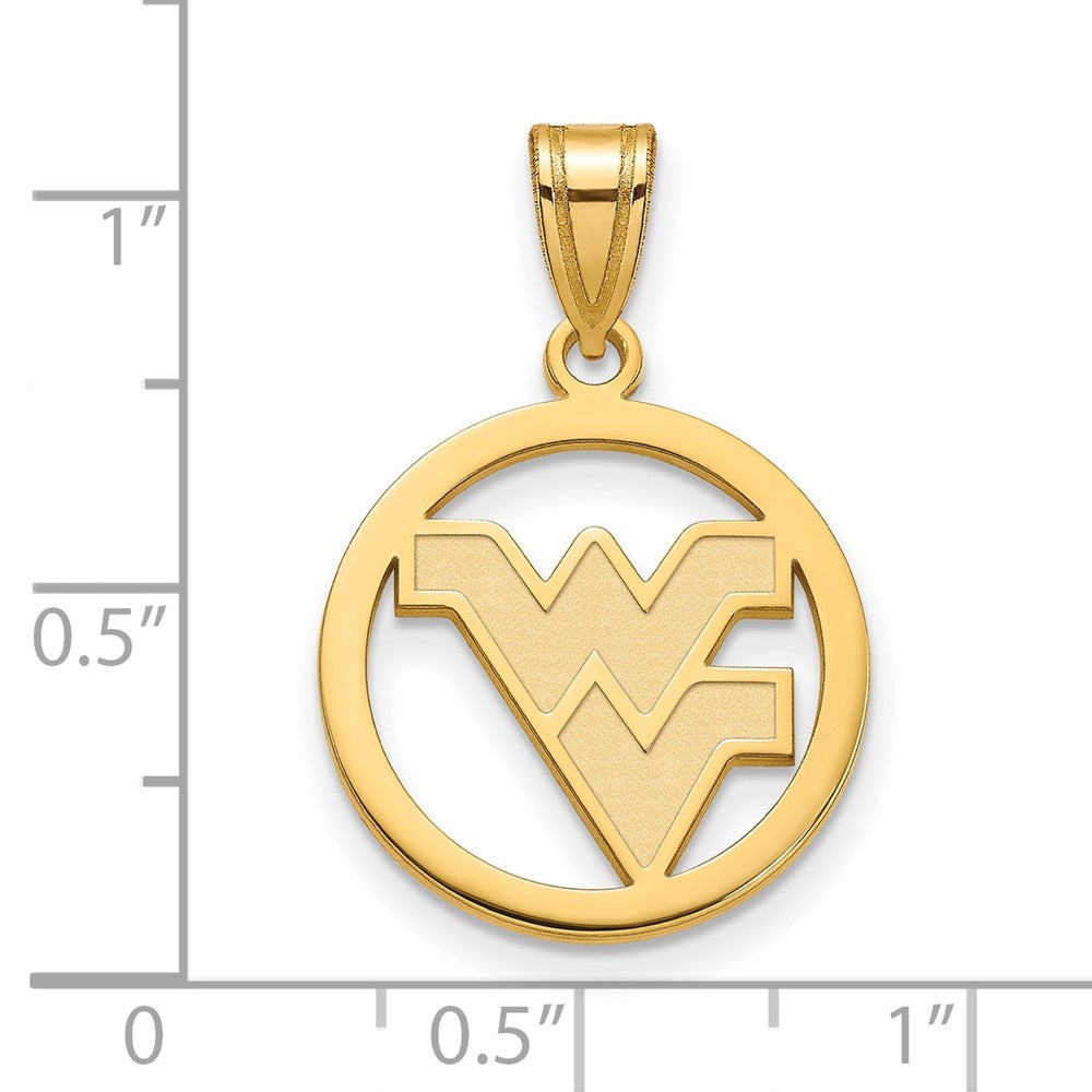 Sterling Silver Gold-plated LogoArt West Virginia University W-V Medium Circle Pendant
