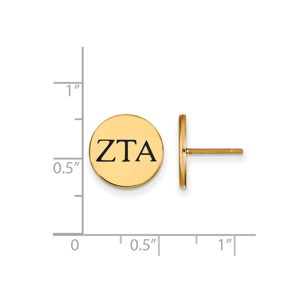 Sterling Silver Gold-plated LogoArt Zeta Tau Alpha Sorority Greek Letters Black Enamel Post Earrings