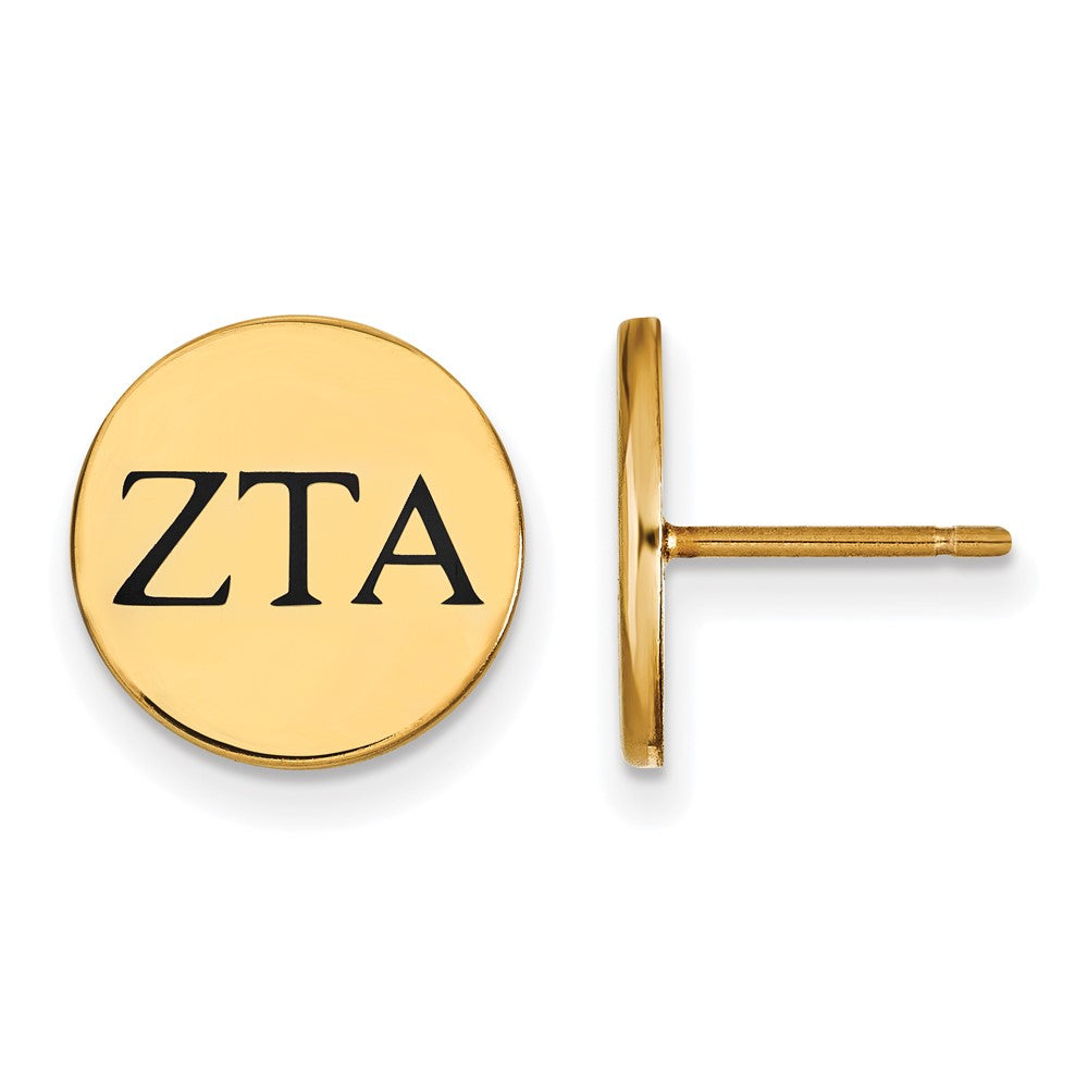 Sterling Silver Gold-plated LogoArt Zeta Tau Alpha Sorority Greek Letters Black Enamel Post Earrings