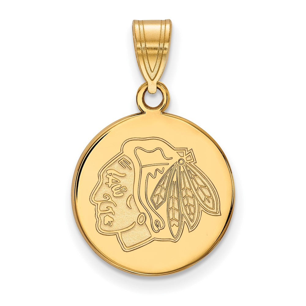 Sterling Silver Gold-plated NHL LogoArt Chicago Blackhawks Medium Disc Pendant