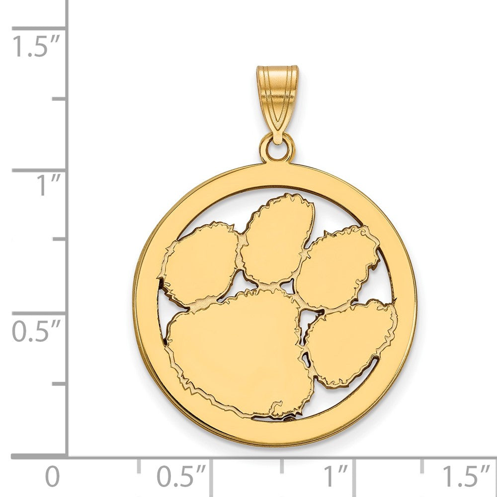 Sterling Silver Gold-plated LogoArt Clemson University Tiger Paw Extra Large Circle Pendant