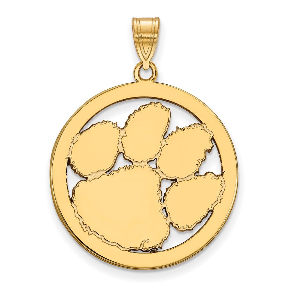 Sterling Silver Gold-plated LogoArt Clemson University Tiger Paw Extra Large Circle Pendant