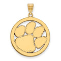 Sterling Silver Gold-plated LogoArt Clemson University Tiger Paw Extra Large Circle Pendant