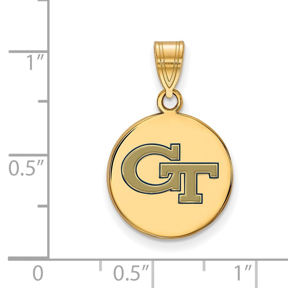 Sterling Silver Gold-plated LogoArt Georgia Institute of Technology G-T Medium Enameled Disc Pendant