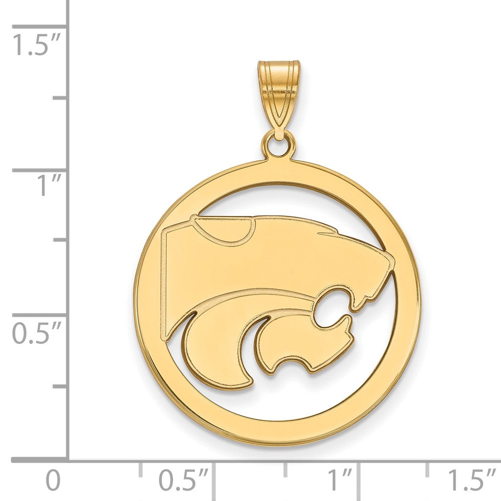 Sterling Silver Gold-plated LogoArt Kansas State University Wildcat Extra Large Circle Pendant