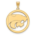 Sterling Silver Gold-plated LogoArt Kansas State University Wildcat Extra Large Circle Pendant