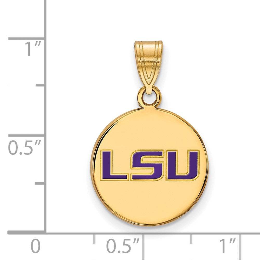 Sterling Silver Gold-plated LogoArt Louisiana State University L-S-U Medium Enameled Disc Pendant
