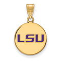 Sterling Silver Gold-plated LogoArt Louisiana State University L-S-U Medium Enameled Disc Pendant