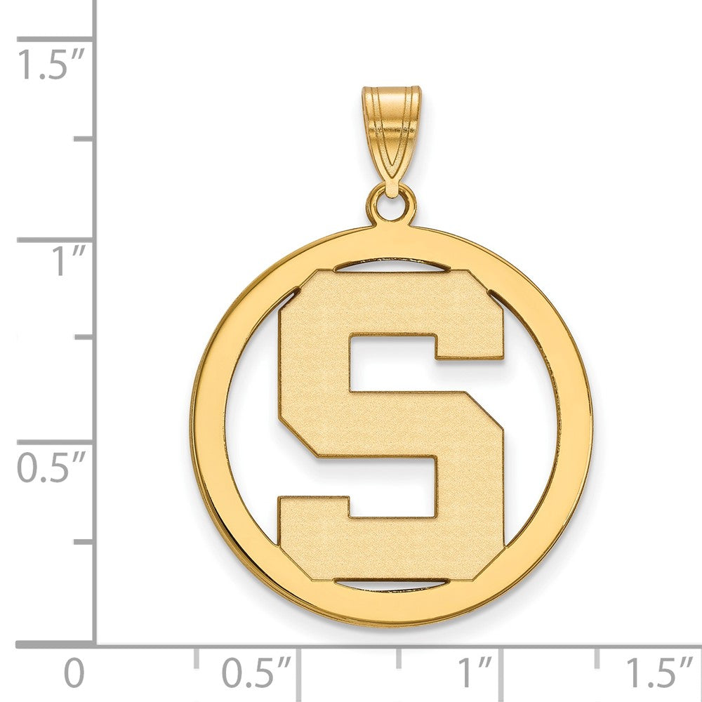 Sterling Silver Gold-plated LogoArt Michigan State University Letter S Large Circle Pendant