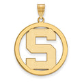 Sterling Silver Gold-plated LogoArt Michigan State University Letter S Large Circle Pendant