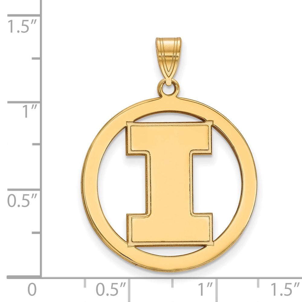 Sterling Silver Gold-plated LogoArt University of Illinois Letter I Extra Large Circle Pendant