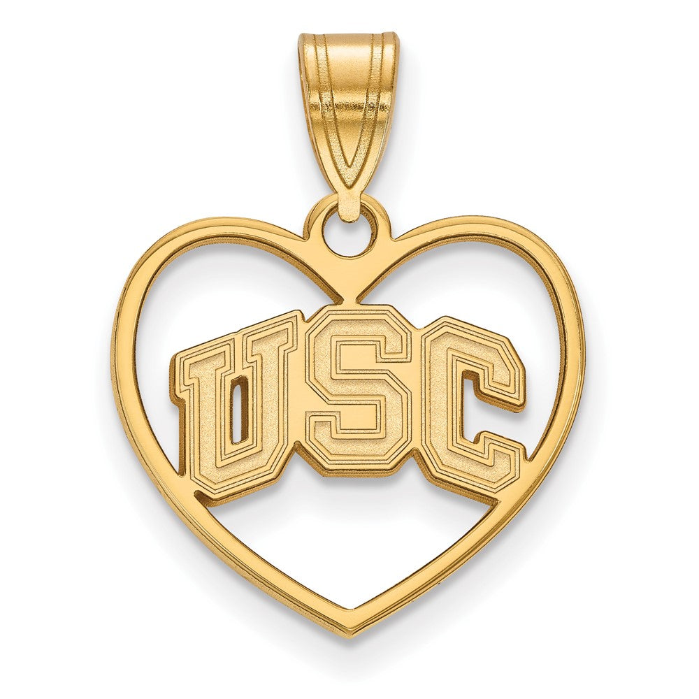 Sterling Silver Gold-plated University of Southern California U-S-C Heart Pendant