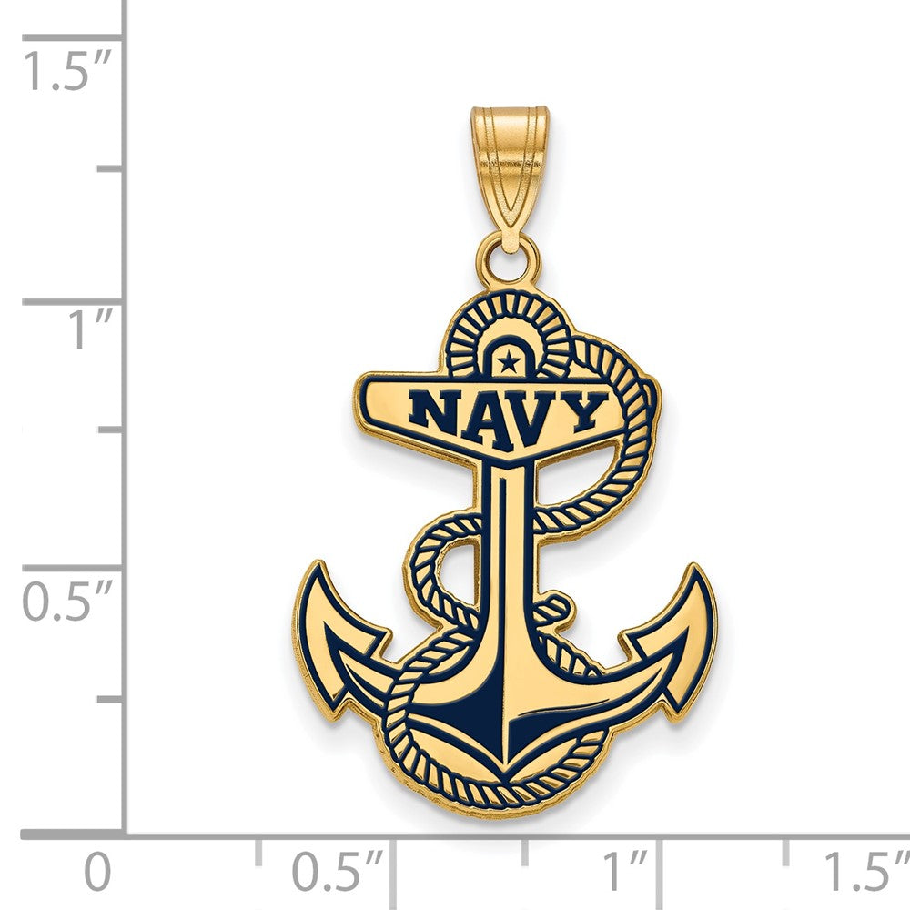 Sterling Silver Gold-plated LogoArt US Naval Academy Anchor Extra Large Enameled Pendant