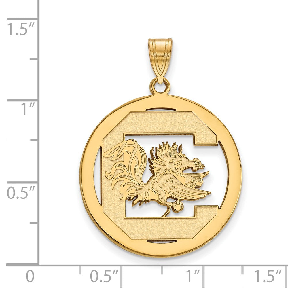 Sterling Silver Gold-plated LogoArt University of South Carolina Extra Large Circle Pendant