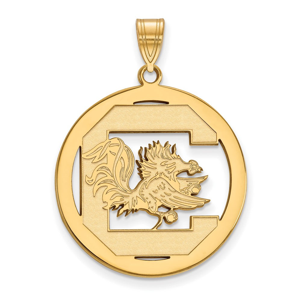Sterling Silver Gold-plated LogoArt University of South Carolina Extra Large Circle Pendant