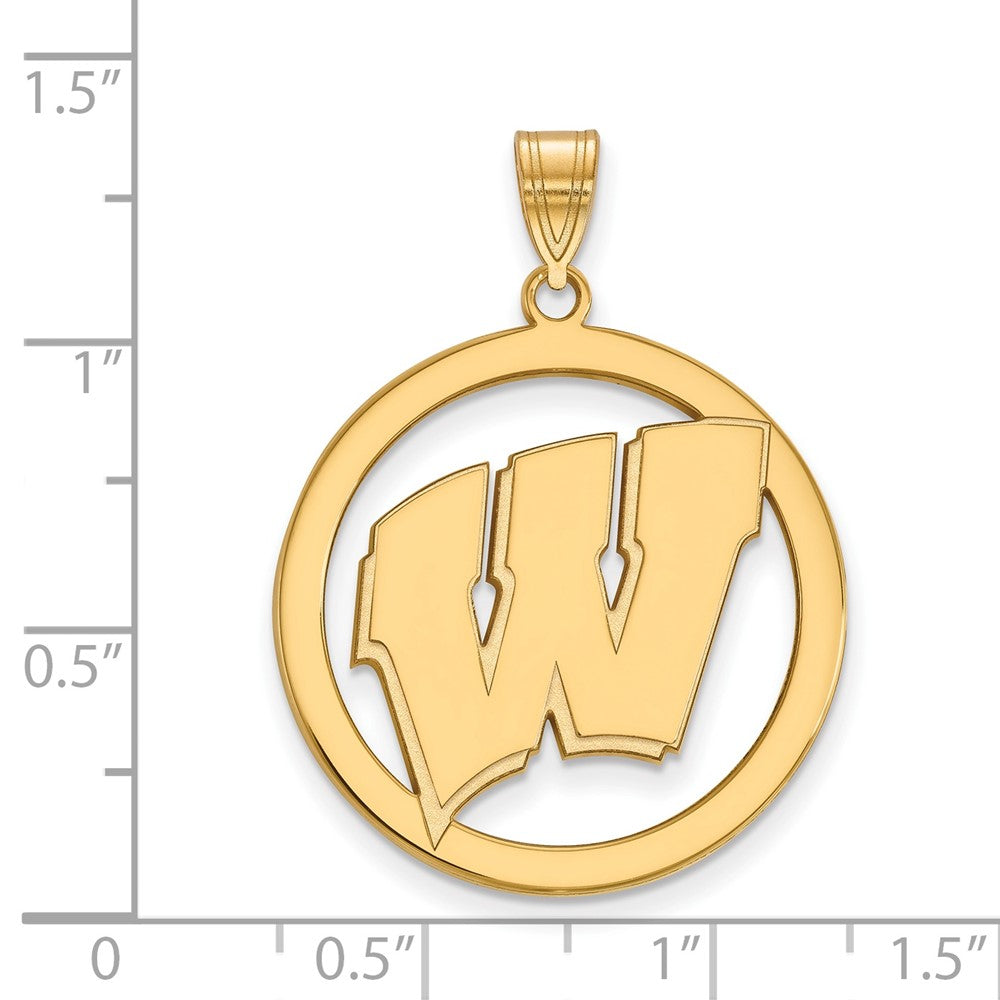 Sterling Silver Gold-plated LogoArt University of Wisconsin Letter W Extra Large Circle Pendant