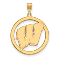 Sterling Silver Gold-plated LogoArt University of Wisconsin Letter W Extra Large Circle Pendant