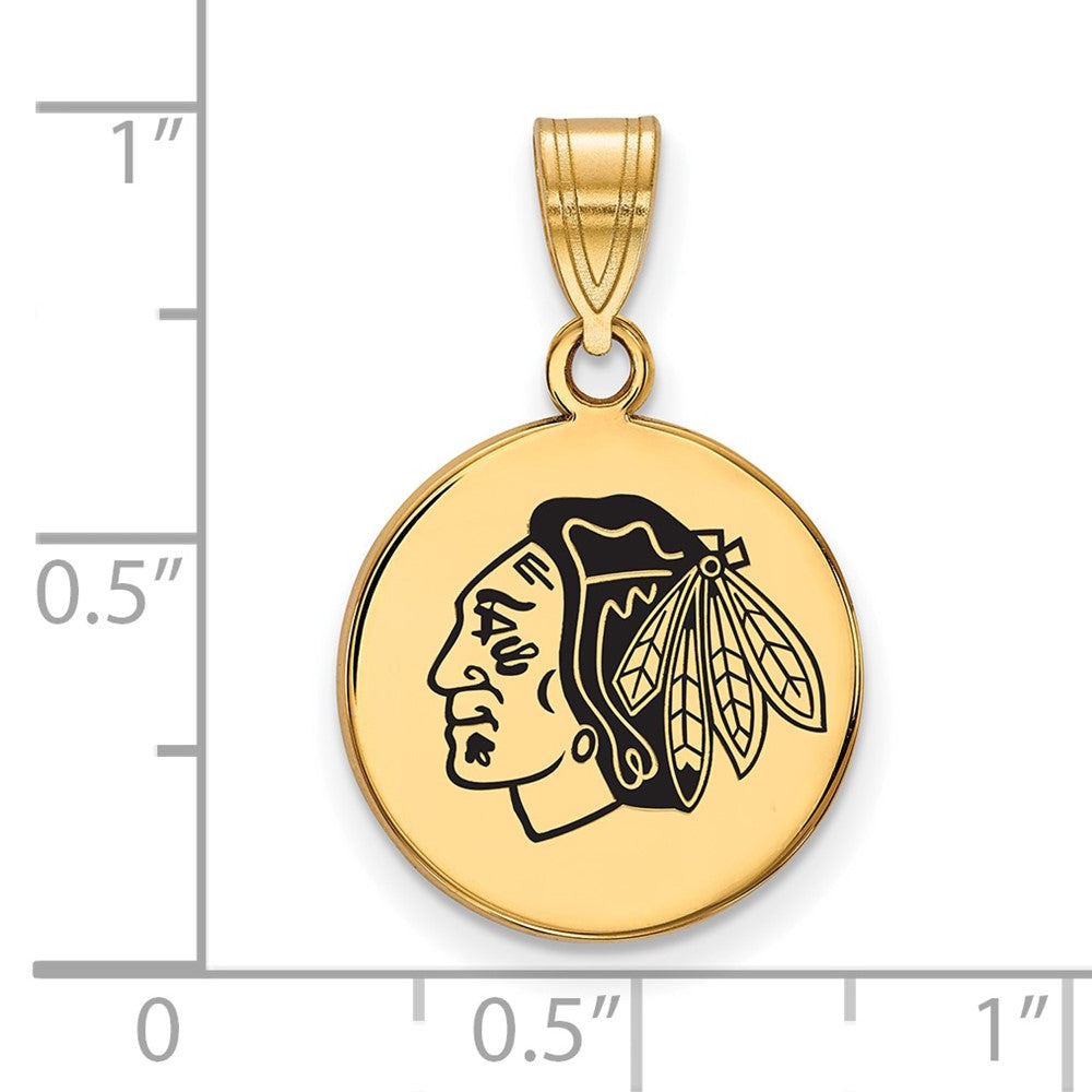 Sterling Silver Gold-plated NHL LogoArt Chicago Blackhawks Medium Enameled Disc Pendant
