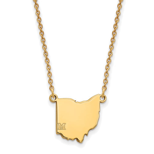 10k Gold LogoArt Miami University Ohio Shape 18 inch Necklace