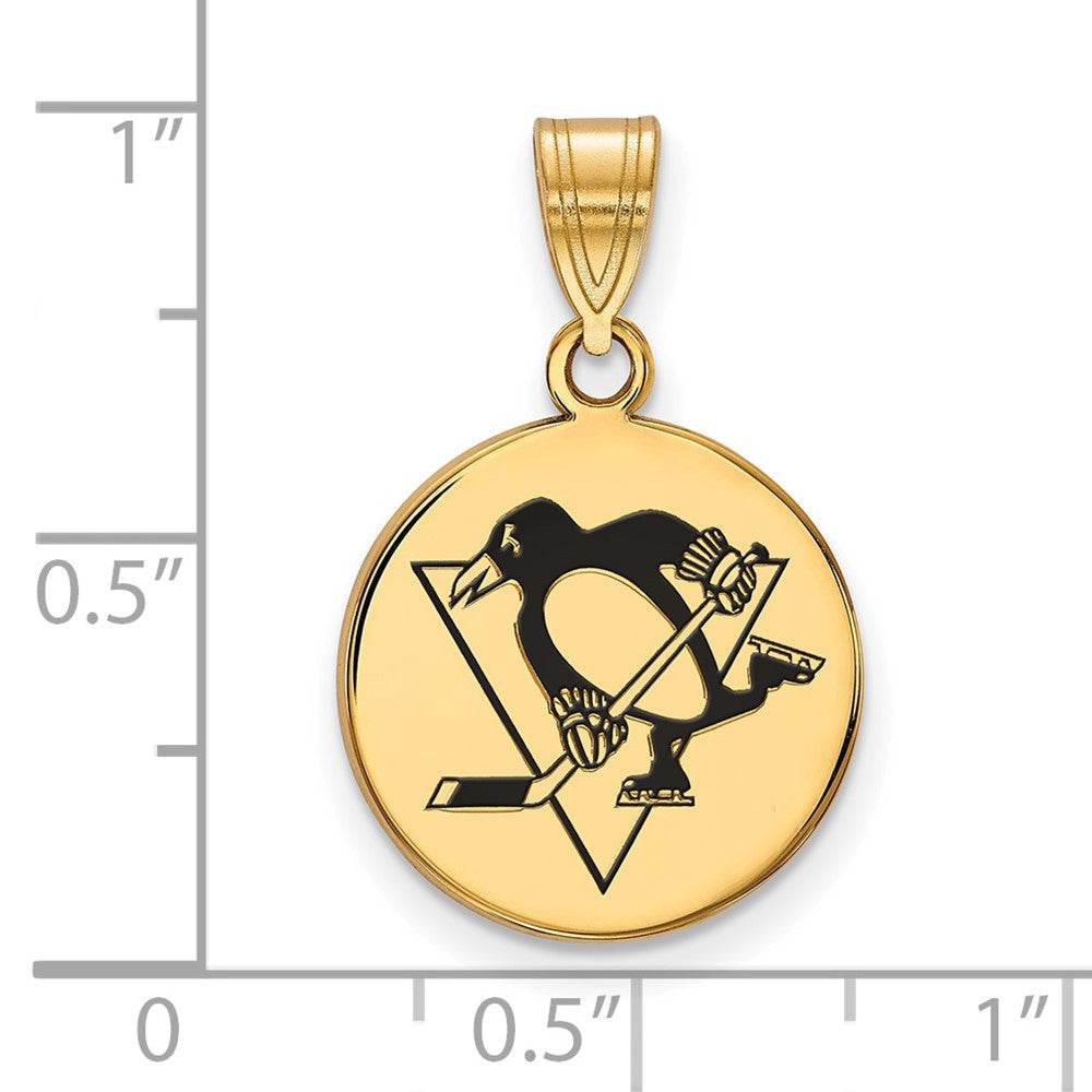 Sterling Silver Gold-plated NHL LogoArt Pittsburgh Penguins Medium Enameled Disc Pendant