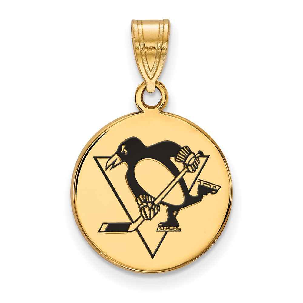 Sterling Silver Gold-plated NHL LogoArt Pittsburgh Penguins Medium Enameled Disc Pendant