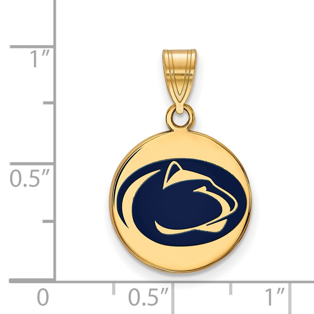 Sterling Silver Gold-plated LogoArt Penn State University Lion Medium Enameled Disc Pendant