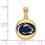 Sterling Silver Gold-plated LogoArt Penn State University Lion Medium Enameled Disc Pendant