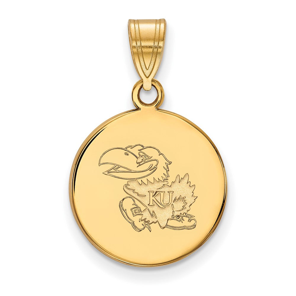 Sterling Silver Gold-plated LogoArt University of Kansas Jayhawk Medium Disc Pendant