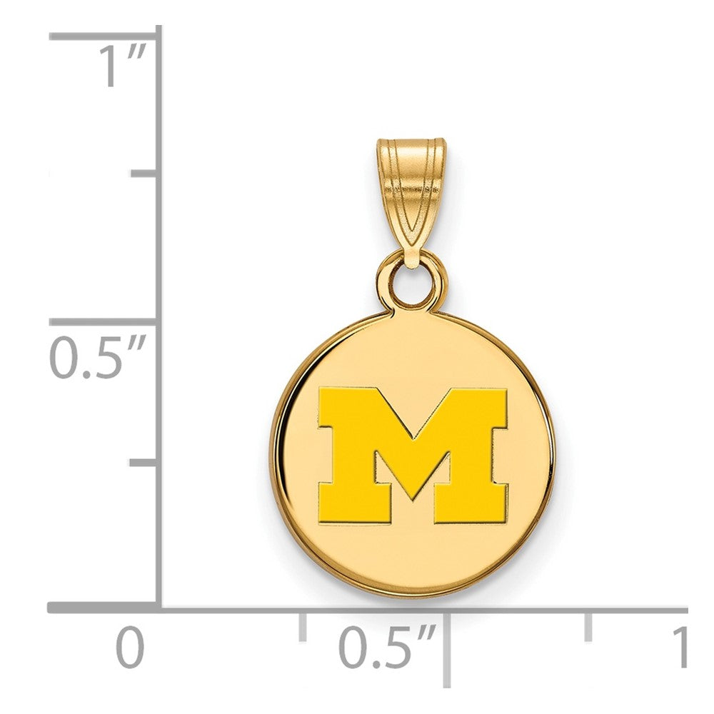 Sterling Silver Gold-plated LogoArt University of Michigan Letter M Small Yellow Enameled Disc Pendant