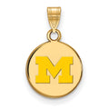 Sterling Silver Gold-plated LogoArt University of Michigan Letter M Small Yellow Enameled Disc Pendant