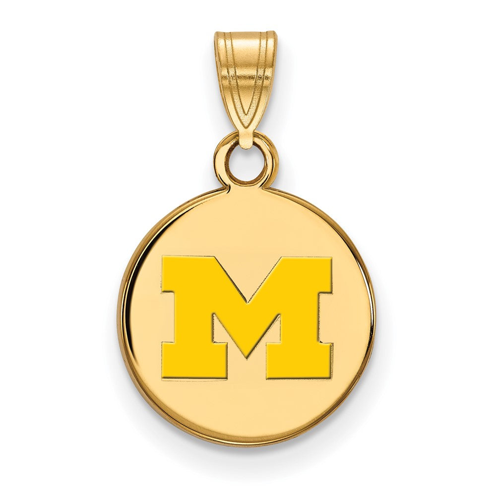 Sterling Silver Gold-plated LogoArt University of Michigan Letter M Small Yellow Enameled Disc Pendant