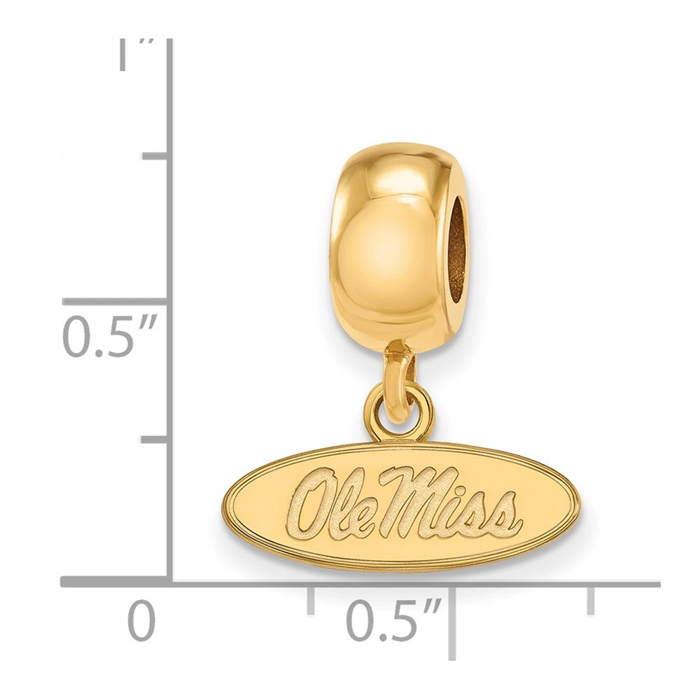 Sterling Silver Gold-plated LogoArt University of Mississippi Ole Miss Extra Small Oval Dangle Bead Charm