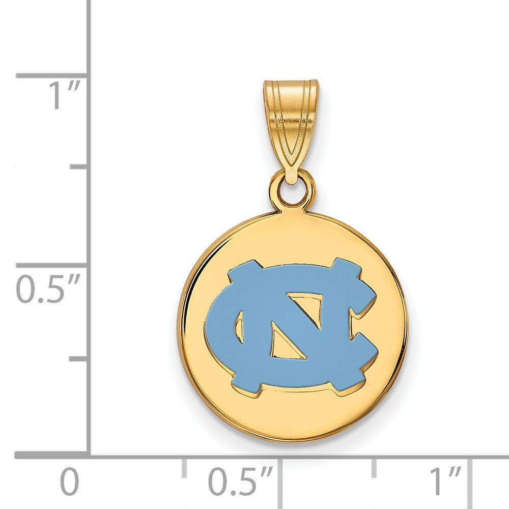 Sterling Silver Gold-plated LogoArt University of North Carolina N-C Medium Enameled Disc Pendant