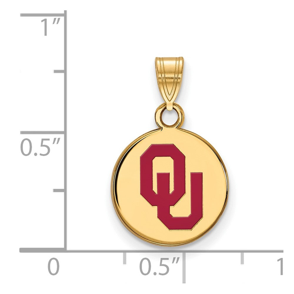 Sterling Silver Gold-plated LogoArt University of Oklahoma O-U Small Enameled Disc Pendant