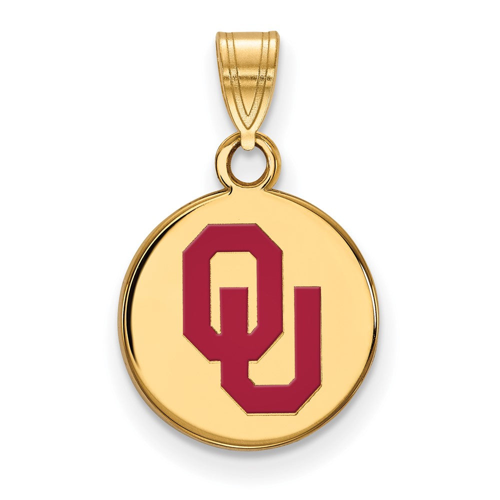 Sterling Silver Gold-plated LogoArt University of Oklahoma O-U Small Enameled Disc Pendant