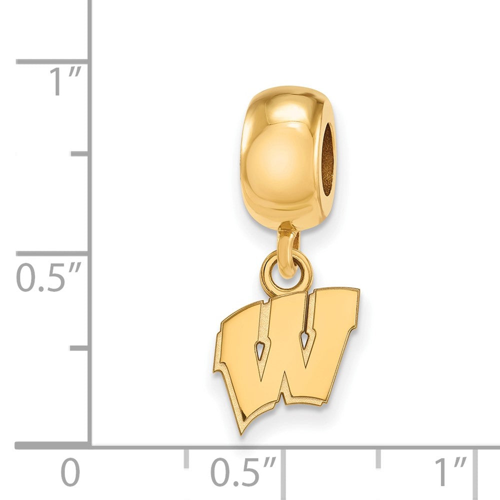Sterling Silver Gold-plated LogoArt University of Wisconsin Letter W Extra Small Dangle Bead Charm
